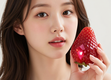 거대한 딸기를 든 모델