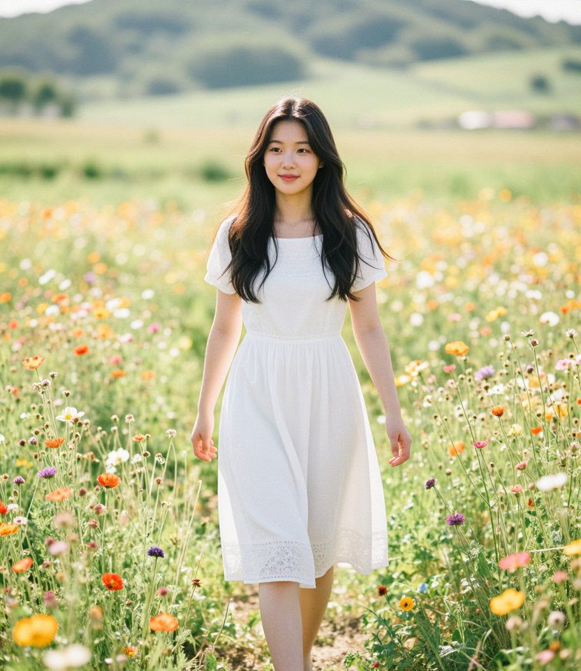 꽃밭을 걷는 소녀