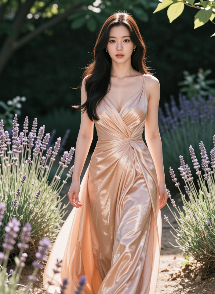 피치 빛 드레스를 입은 여인