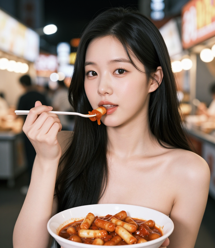 떡볶이 먹는 도시 여자