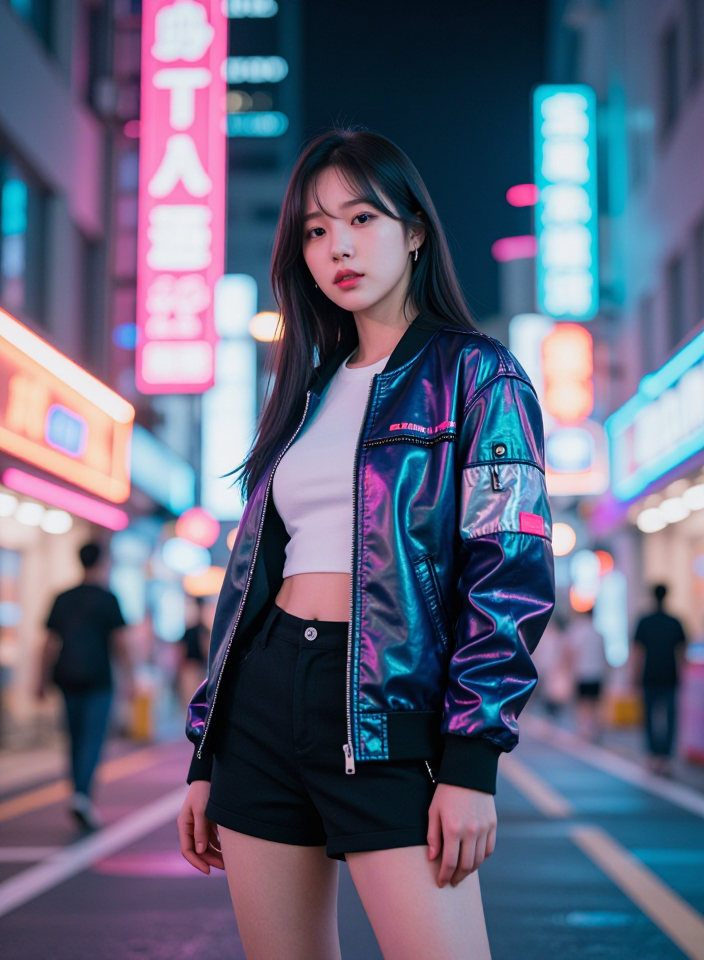 네온 사인이 빛나는 거리