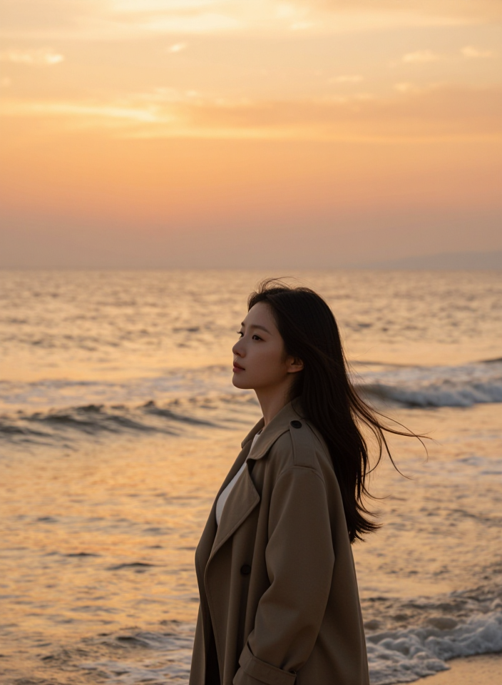 노을빛 바다의 산책자