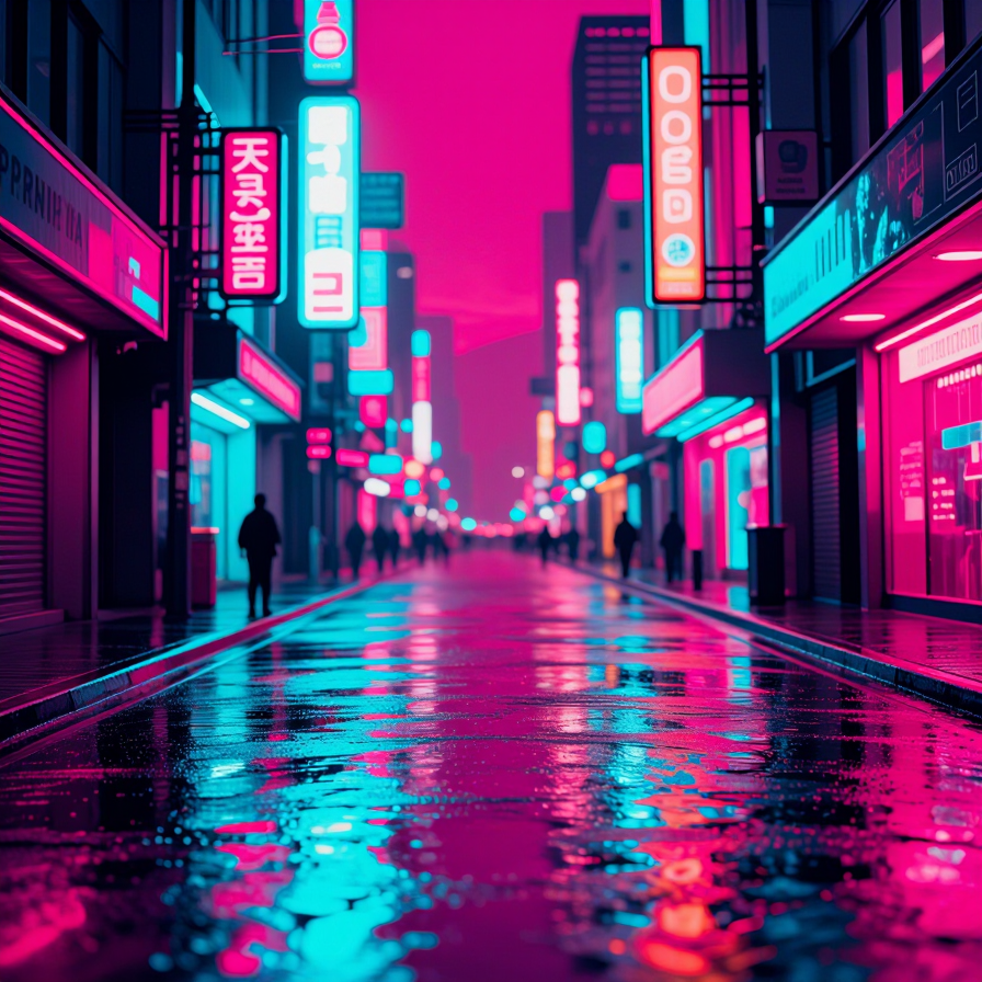 네온 빛 도시의 밤