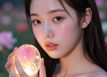 빛나는 젤리 과일을 든 소녀