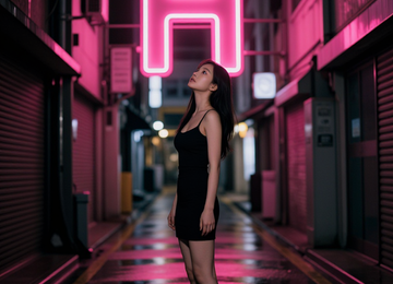 서울 골목의 네온 H