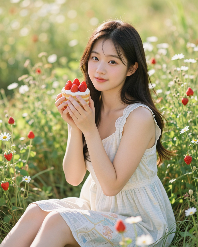 딸기 꽃밭의 소녀