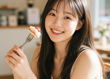 디저트 먹는 행복한 순간