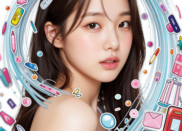 스티커 폭포 속의 소녀