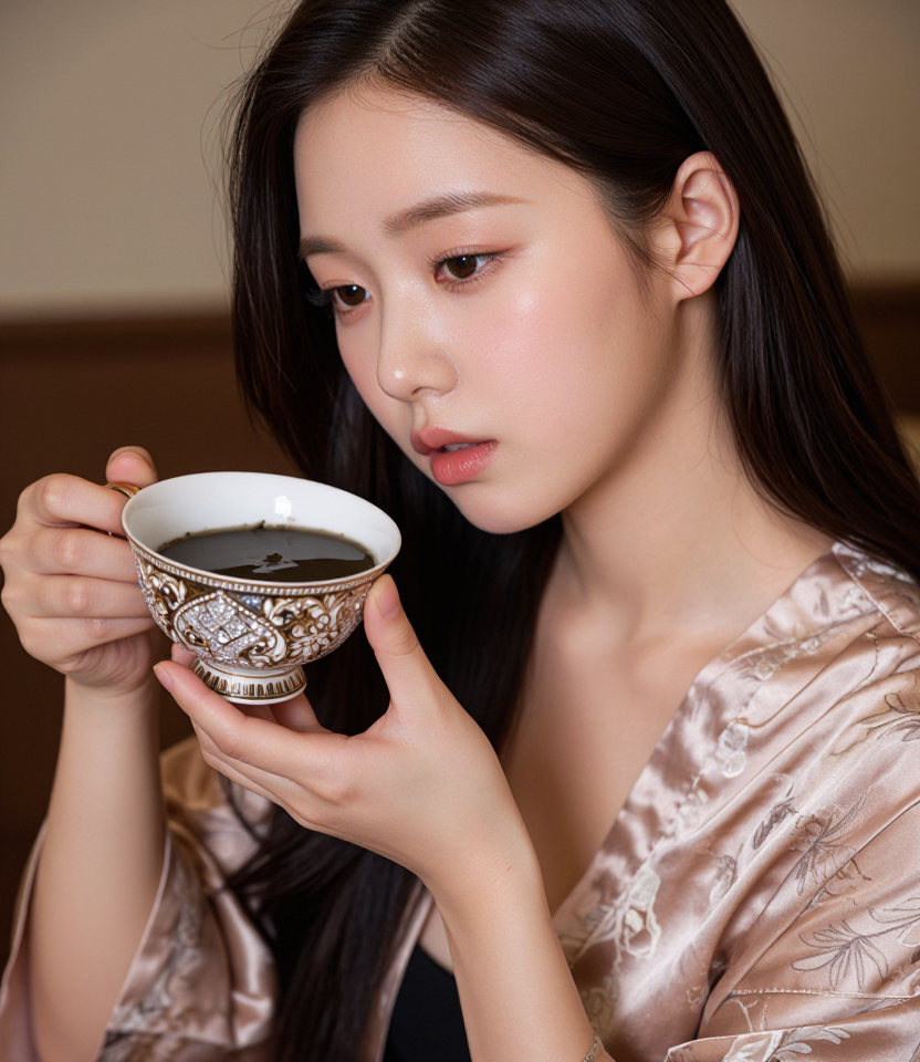 화려한 찻잔과 탁한 물