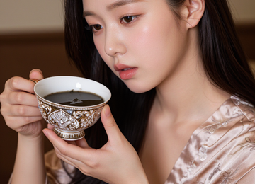화려한 찻잔과 탁한 물
