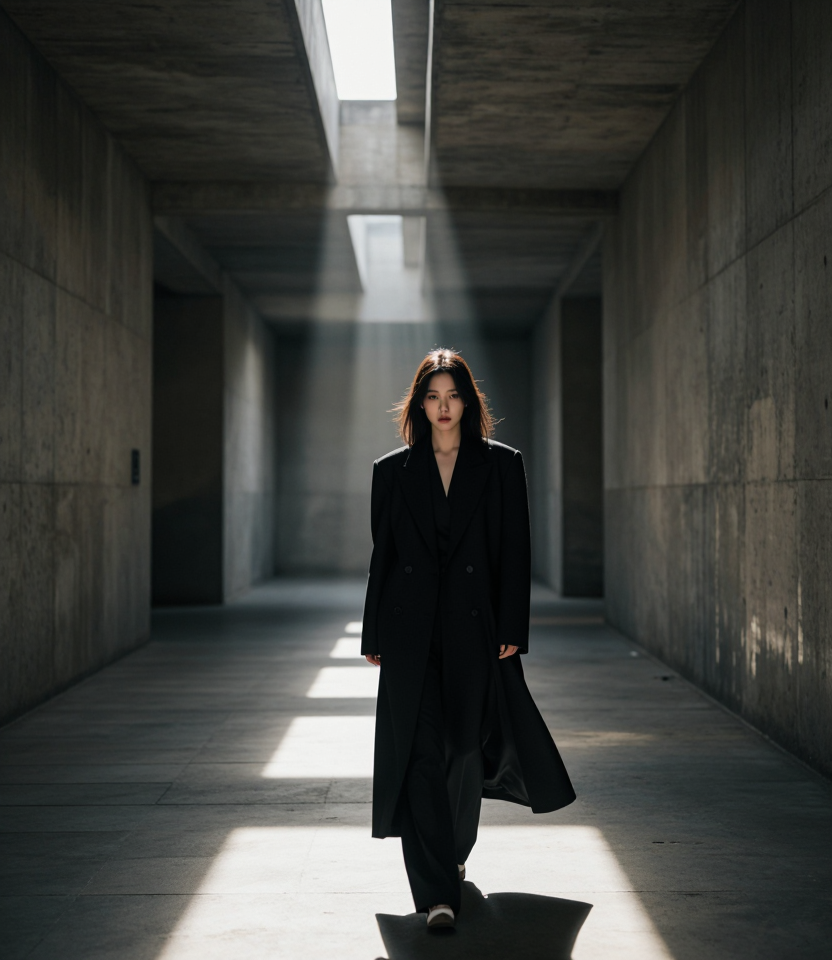 콘크리트 복도의 빛과 그림자
