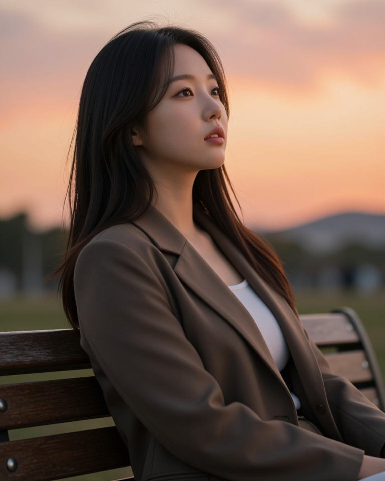 노을 아래 벤치