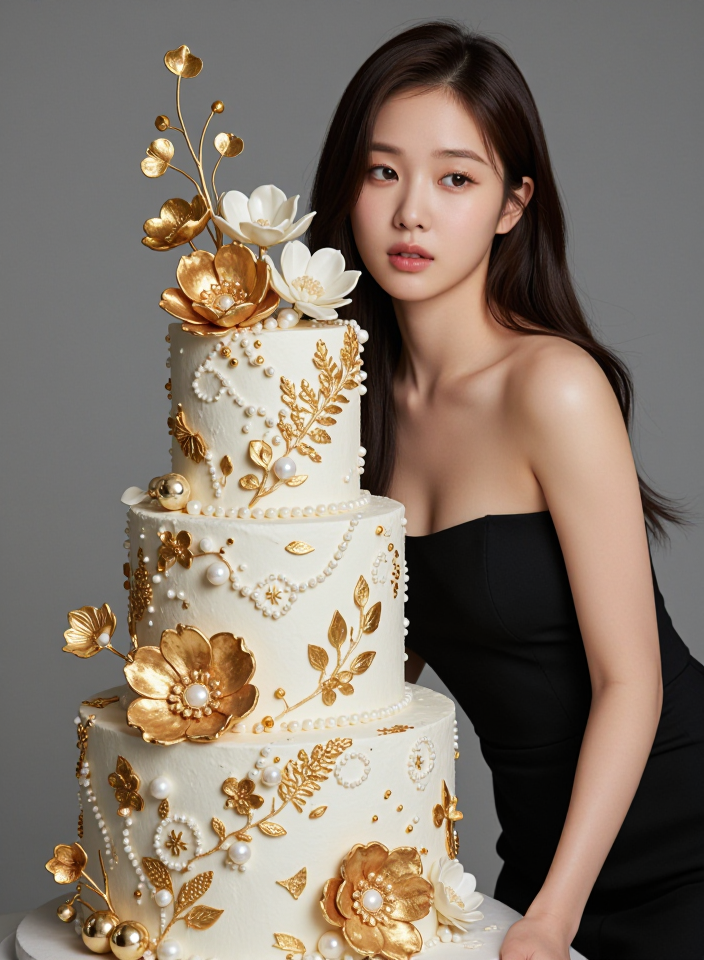 화려한 케이크와 여인