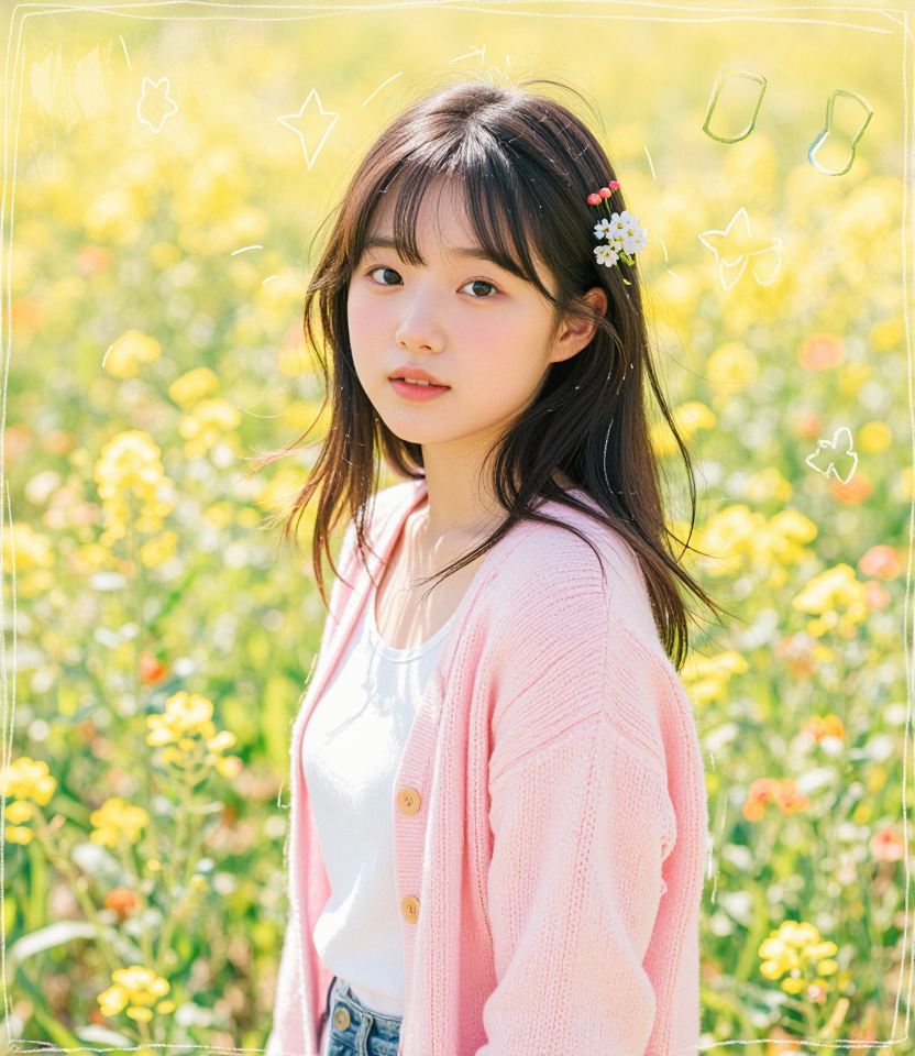 크레파스 구름 아래 소녀