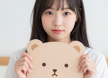 곰돌이 메모지 들고 있는 소녀