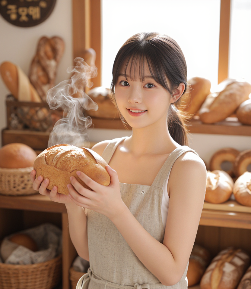 햇살 가득한 빵집의 소녀