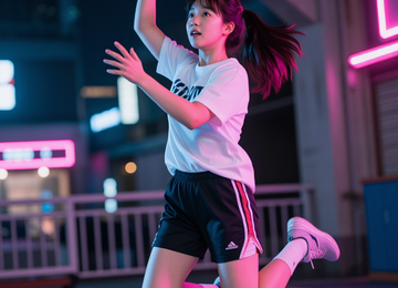 네온 도시의 농구 소녀