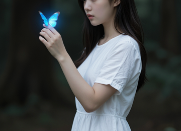 숲속의 빛나는 나비와 소녀