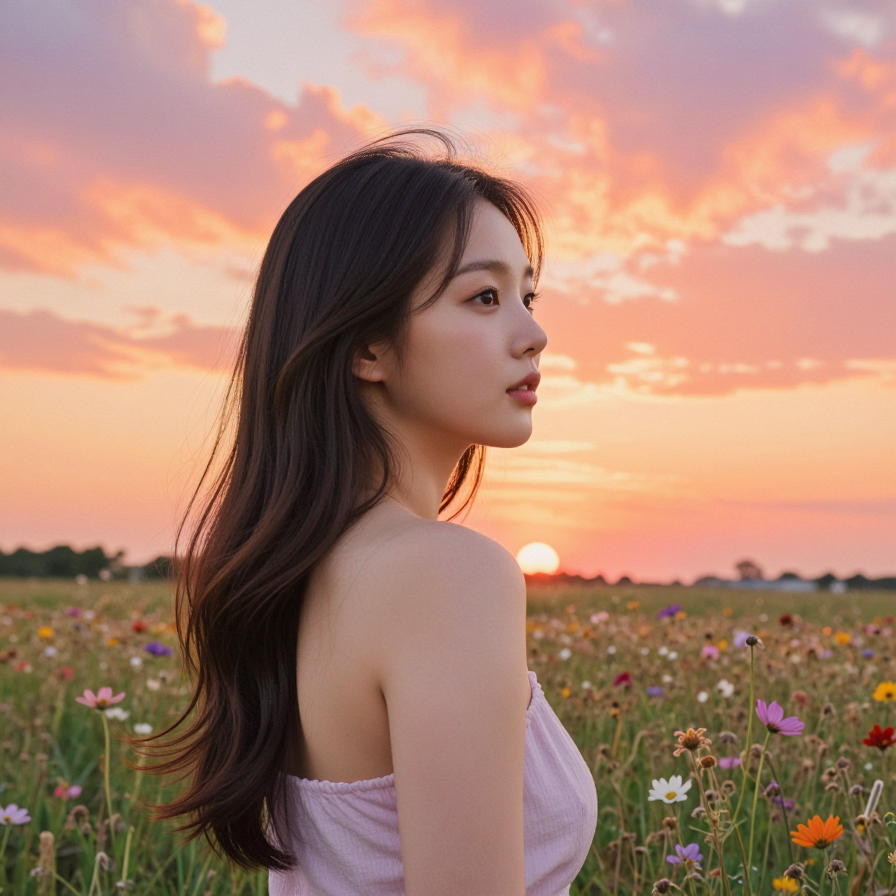 노을 아래 소녀