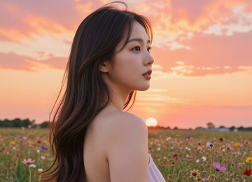 노을 아래 소녀