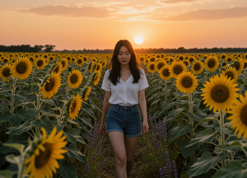 노을빛 들판의 산책