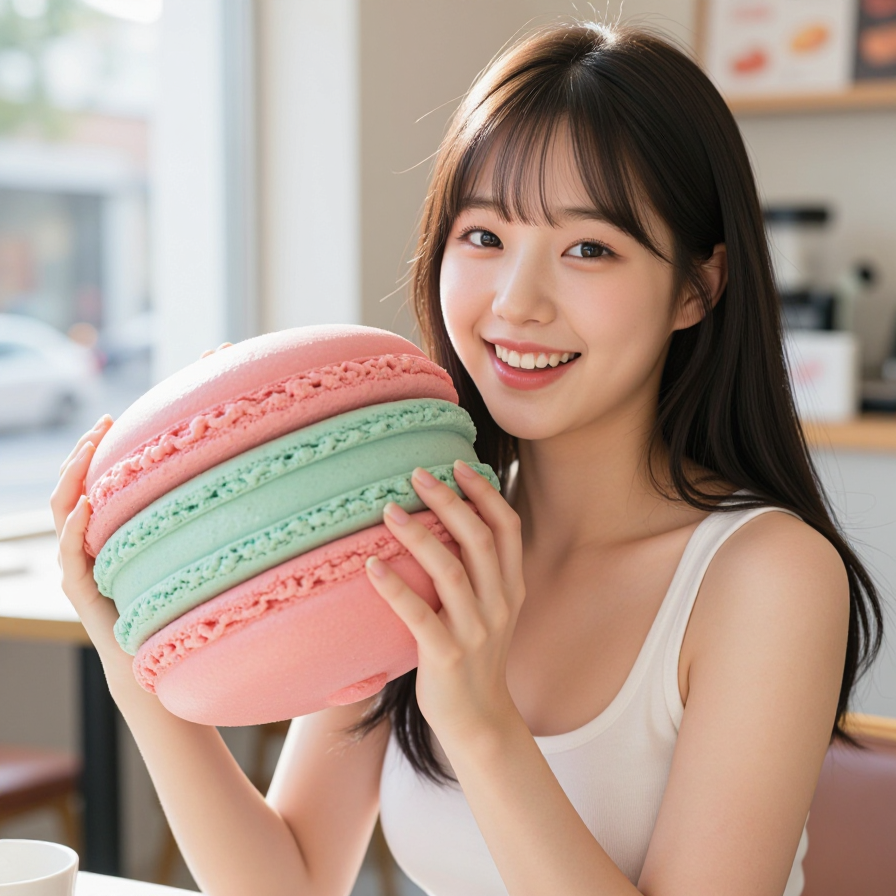 거대 마카롱과 소녀