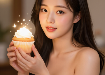 빛나는 컵케이크를 든 소녀
