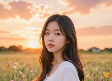 노을빛 아래 소녀