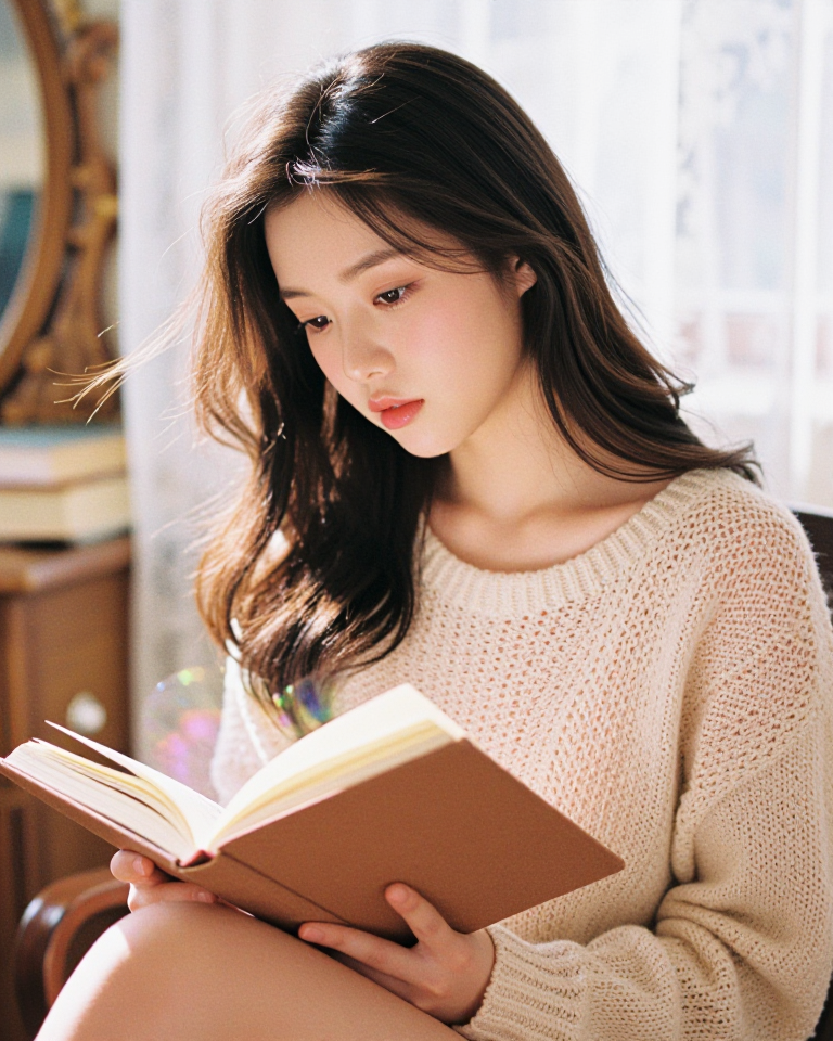 빛나는 다이어리를 보는 소녀