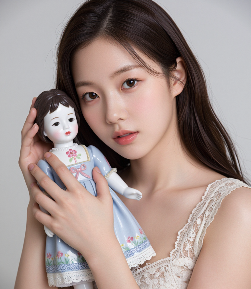 빈티지 인형과 소녀