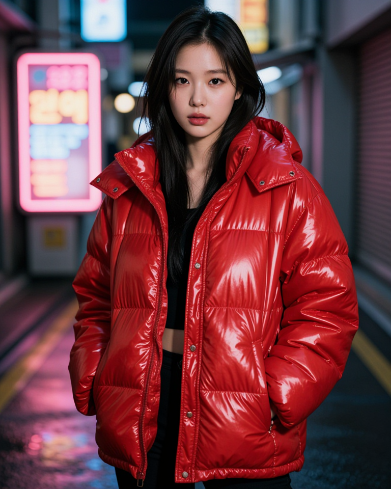 네온 아래의 강렬한 레드