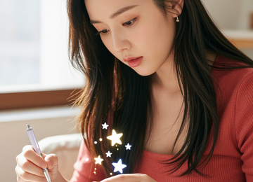 마법 스티커를 붙이는 소녀