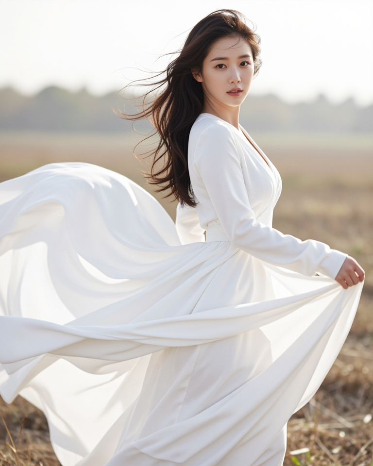 실크 드레스와 바람