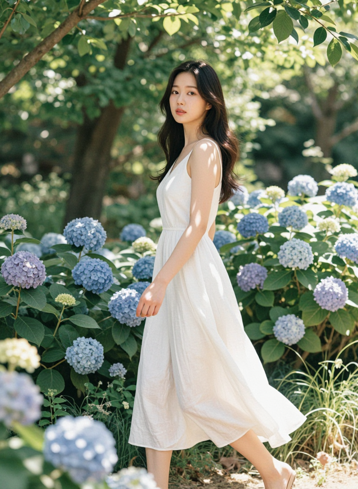 정원 산책하는 소녀