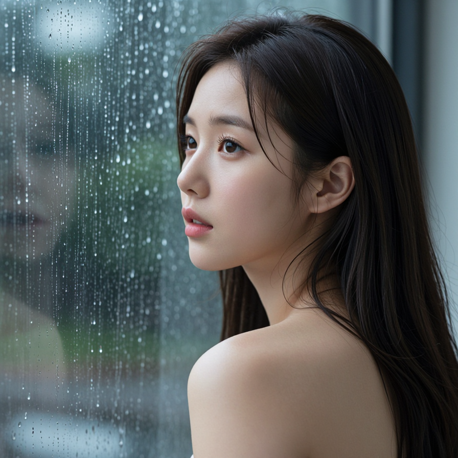 비 내리는 창가의 시선