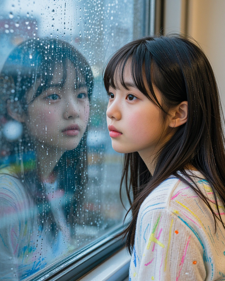 창밖을 보는 소녀