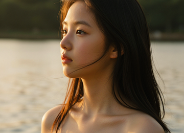 노을빛 아래 소녀