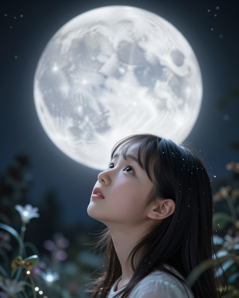 달을 바라보는 소녀