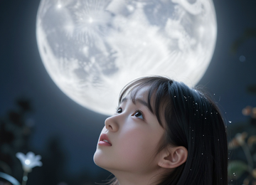 달을 바라보는 소녀
