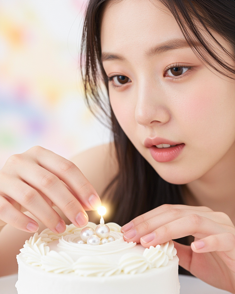 진주를 얹은 작은 케이크
