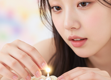 진주를 얹은 작은 케이크