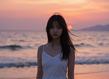 노을빛 바다와 소녀