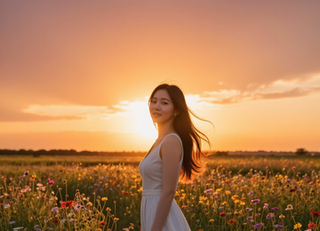 노을빛 들판의 산책