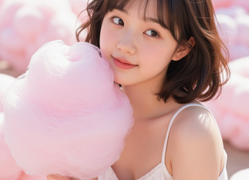 구름 사탕 먹는 소녀