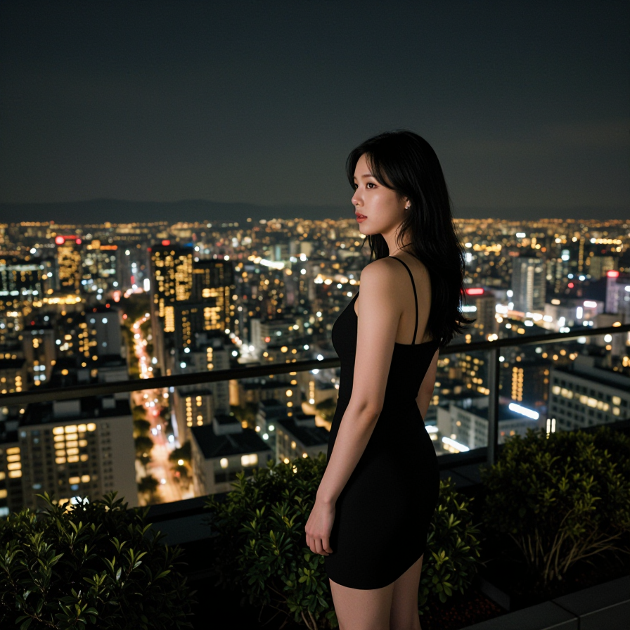 도시의 밤을 내려다보며