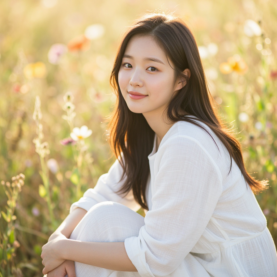 햇살 머금은 꽃밭의 소녀